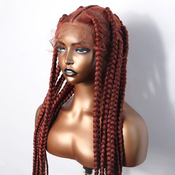 Middle Part Jumbo Box Braids With Cornrows 32" Hand-Tied Full Lace Braided Wigs-MBW06