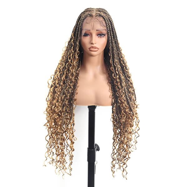 Boho Knotless Braids Invisible Tiny Knots Full HD Lace Braided Wig For Black Women Tangle-free Curly Ends 36Inch-MBW29