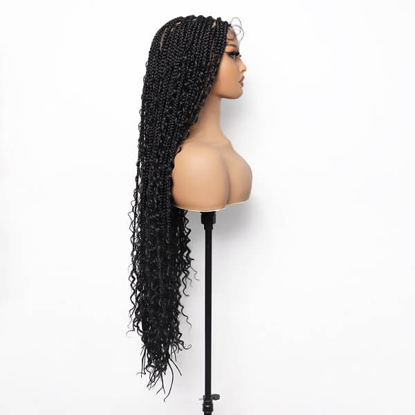 Knotless Bohemian Box Braids Wig With Curly Ends Tangle Less Full Lace Braided Wig 36 Inch-MBW26