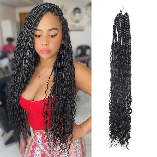 Boho Braids Crochet Braids Bohemian Braids With Curls Crochet Hair 24 Inch-MBW42