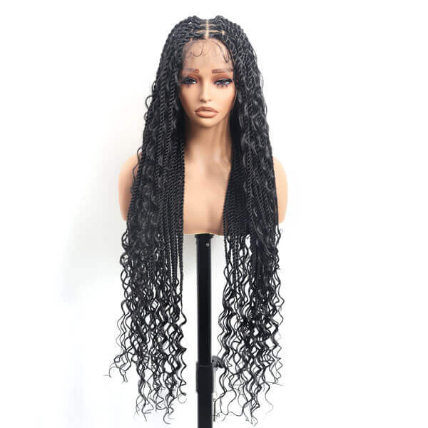 Boho Twisted Wig Full HD Lace PreBleached Knots Senegalese Twists Braided Wig With Tangle-free Curls 36"-MBW35