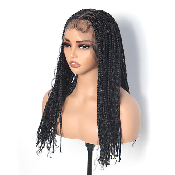 Invisible Knots HD Full Lace Mid-bob Boho Braids Wig With Tangleless Curls Braided Wig For Black Women 18 Inch-MBW28