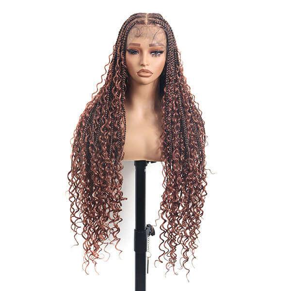 Boho Knotless Braids Invisible Tiny Knots Full HD Lace Braided Wig For Black Women Tangle-free Curly Ends 36Inch-MBW29