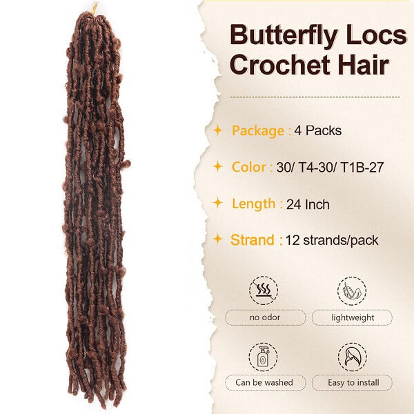 Butterfly Locs Crochet Braids Faux Locs Pre-looped Crochet Hair 24 Inch-MBW40