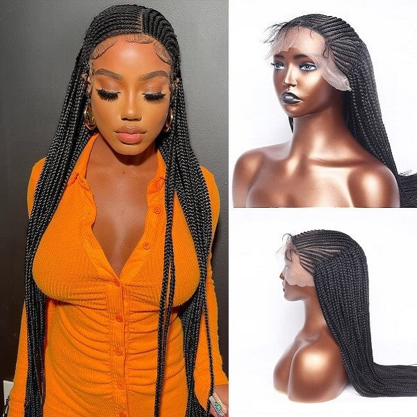 Asymmetric Side-Parted Cornrow Braided Wig 32” Micro Braids 13x7 Lace Front Wig-MBW15