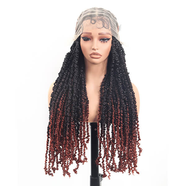 Knotless Passion Twisted Wig Ombre Burgundy Full HD Lace Braided Wig 36 Inch-MBW39