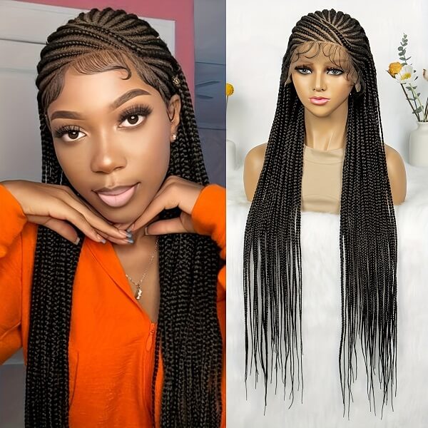 HD Full Lace Braided Wig 36" Invisible Knots Tribal Braids Lemonade Braids Cornrows-MBW30