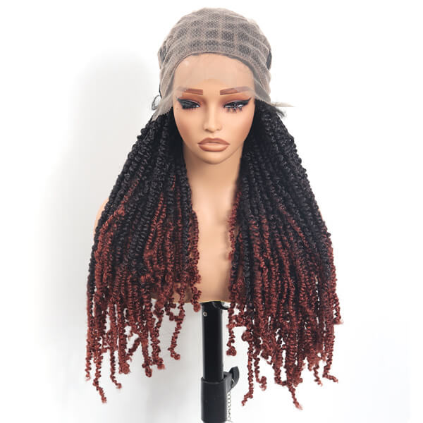 Ombre Burgundy Passion Twisted Wig Full Double Lace Braided Wig 36 Inch-MBW38