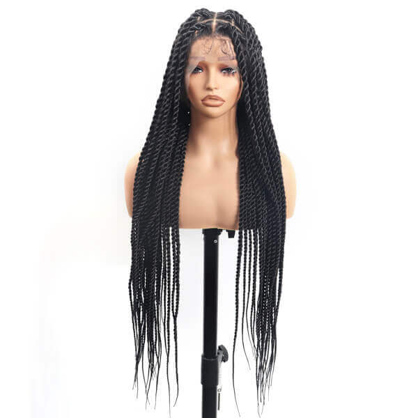 Full HD Lace Twisted Wig Invisible Tiny Knots Full Hand Tied Senegalese Twists Braided Wig 36 Inch-MBW34