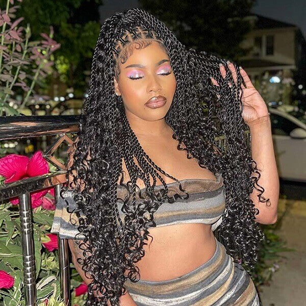 Boho Twisted Wig Full HD Lace PreBleached Knots Senegalese Twists Braided Wig With Tangle-free Curls 36"-MBW35