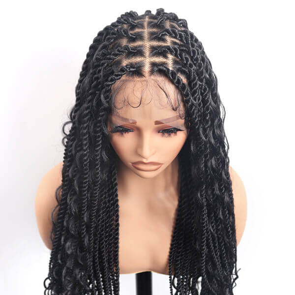 Boho Twisted Wig Full HD Lace PreBleached Knots Senegalese Twists Braided Wig With Tangle-free Curls 36"-MBW35