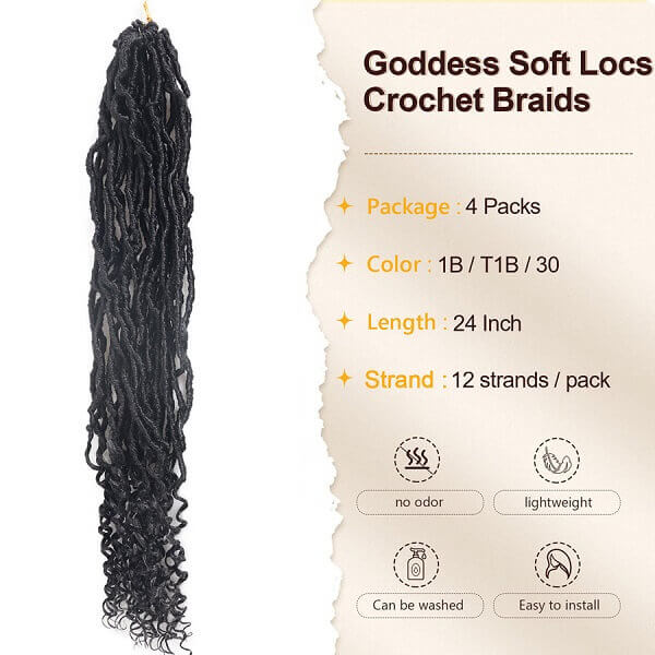 Goddess Locs Crochet Braids 24" Soft Locs With Curly Ends Crochet Hair-MBW41