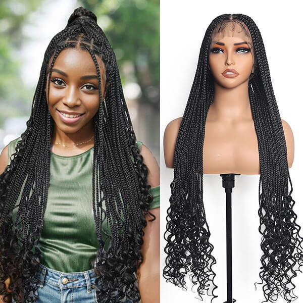 Invisible Knot Full Lace Goddess Braid Wig With Curly Ends | Mybraidedwig