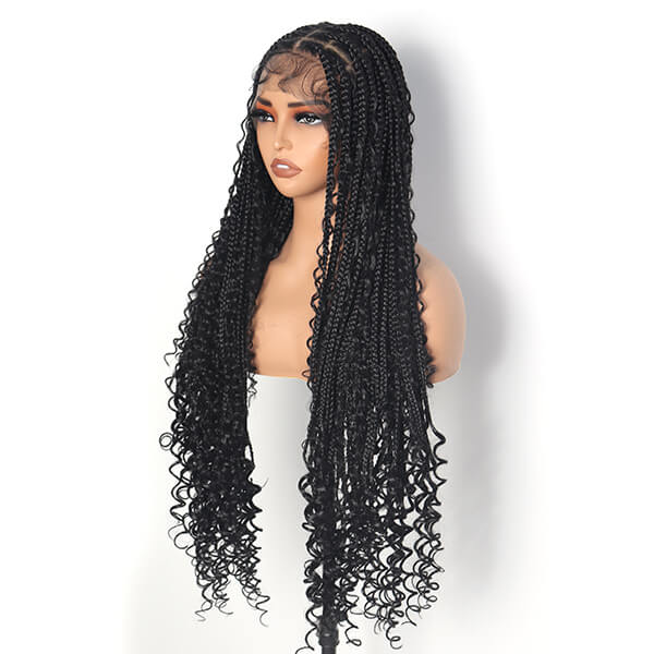 Invisible Knots HD Lace Braided Wig For Black Women Boho Braids With Tangle-free Curly Ends 36 Inch-MBW29