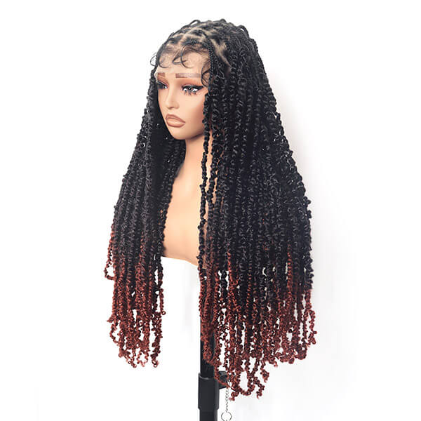 Knotless Passion Twisted Wig Ombre Burgundy Full HD Lace Braided Wig 36 Inch-MBW39