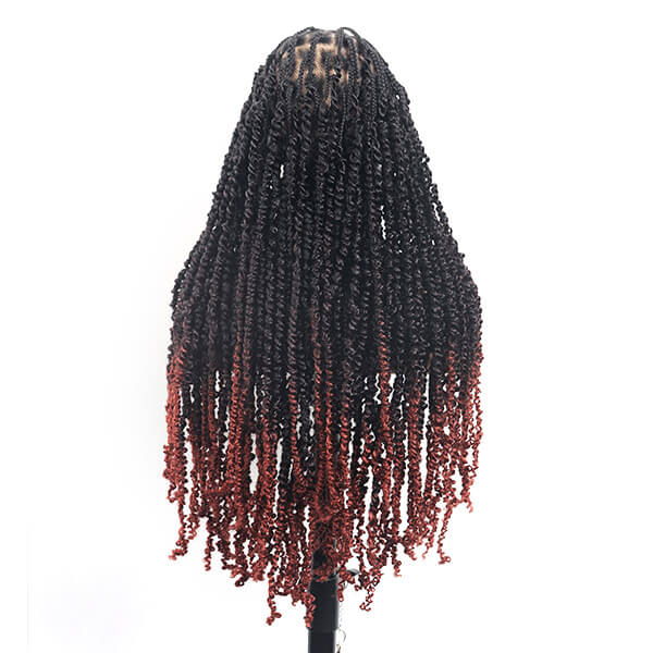 Knotless Passion Twisted Wig Ombre Burgundy Full HD Lace Braided Wig 36 Inch-MBW39