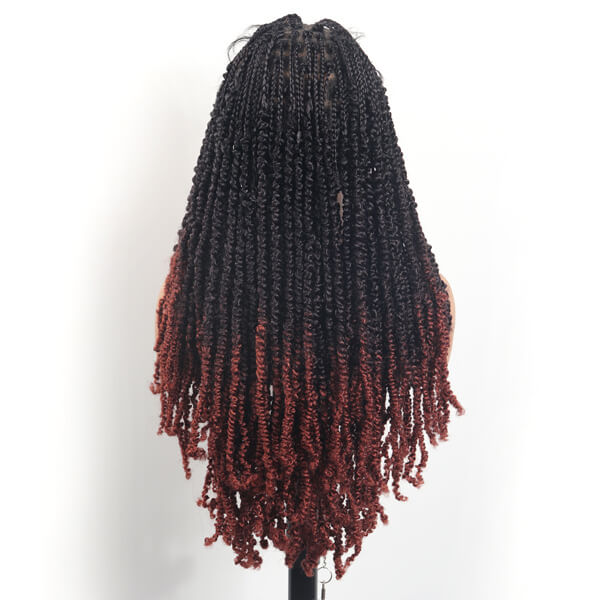 Ombre Burgundy Passion Twisted Wig Full Double Lace Braided Wig 36 Inch-MBW38