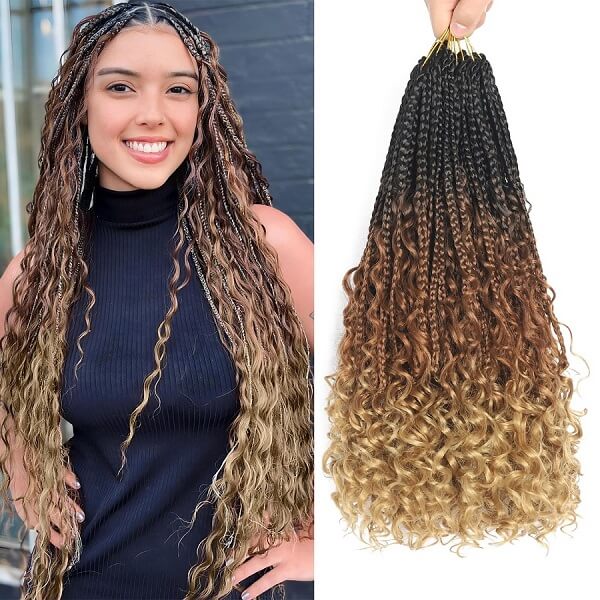 Boho Braids Crochet Braids Bohemian Braids With Curls Crochet Hair 24 Inch-MBW42