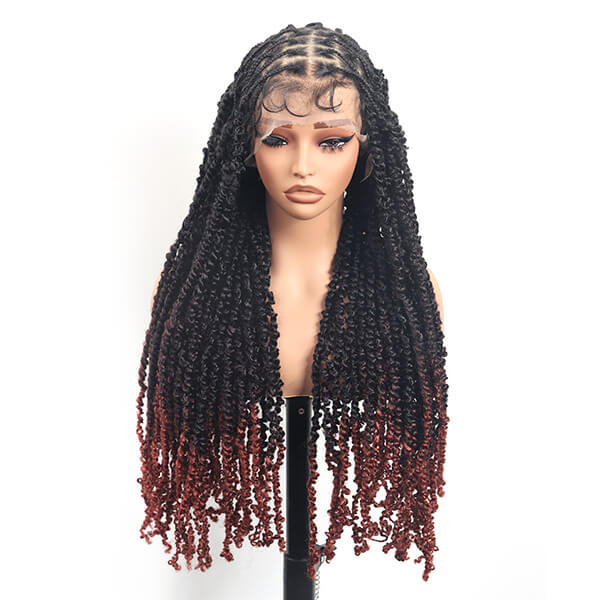 Knotless Passion Twisted Wig Ombre Burgundy Full HD Lace Braided Wig 36 Inch-MBW39