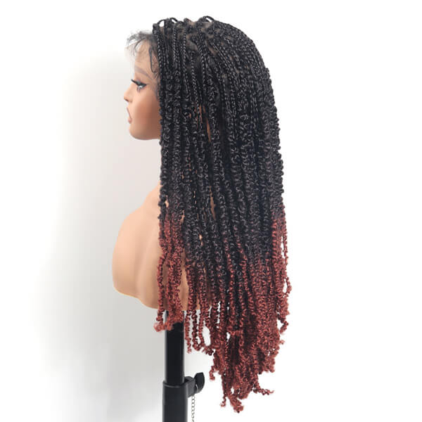 Ombre Burgundy Passion Twisted Wig Full Double Lace Braided Wig 36 Inch-MBW38