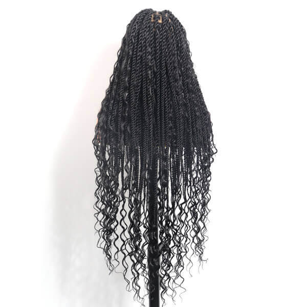 Boho Twisted Wig Full HD Lace PreBleached Knots Senegalese Twists Braided Wig With Tangle-free Curls 36"-MBW35